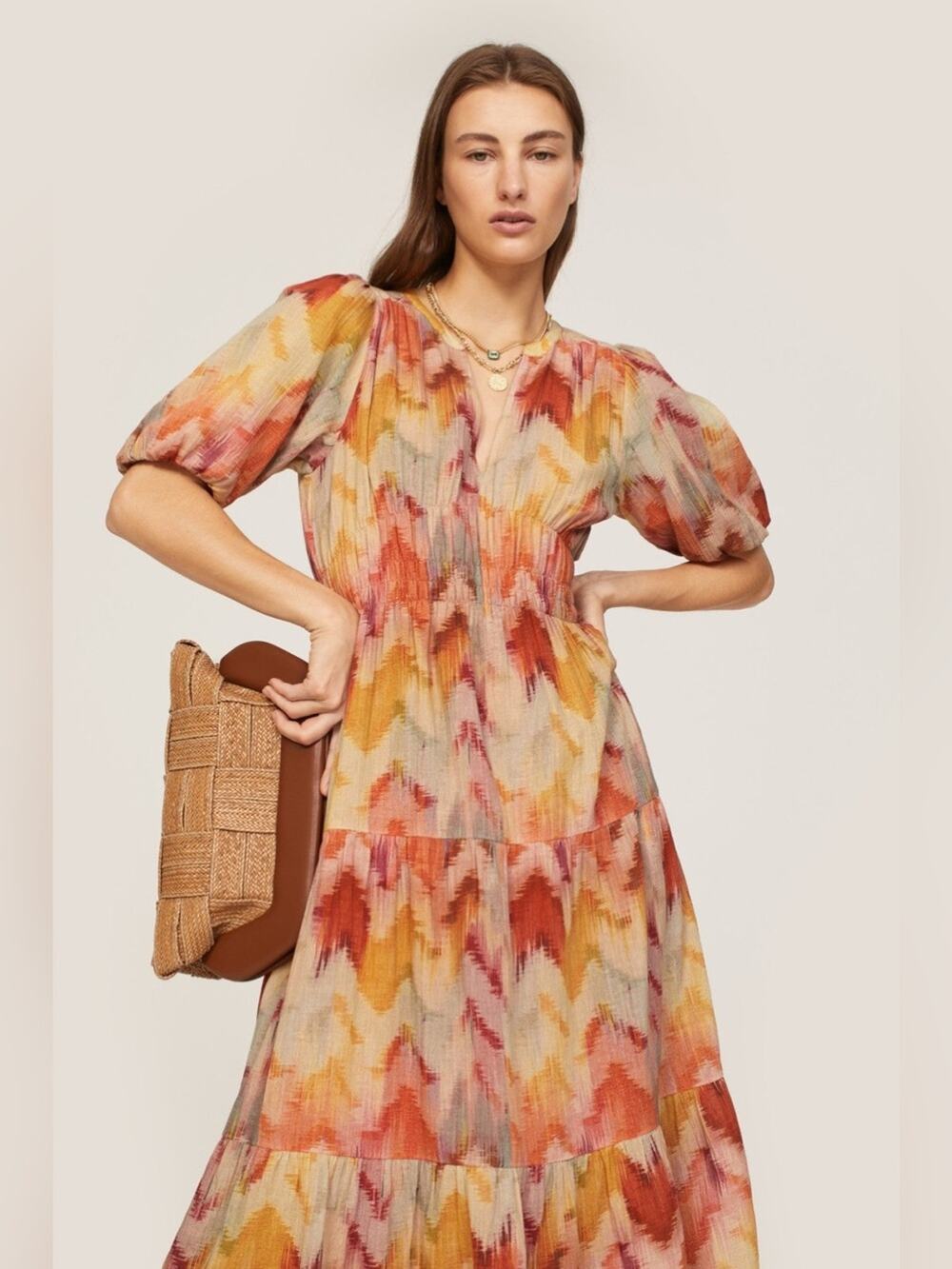 ba&sh Multicolor Watercolor Maxi Dress in Warm Tones Size S
